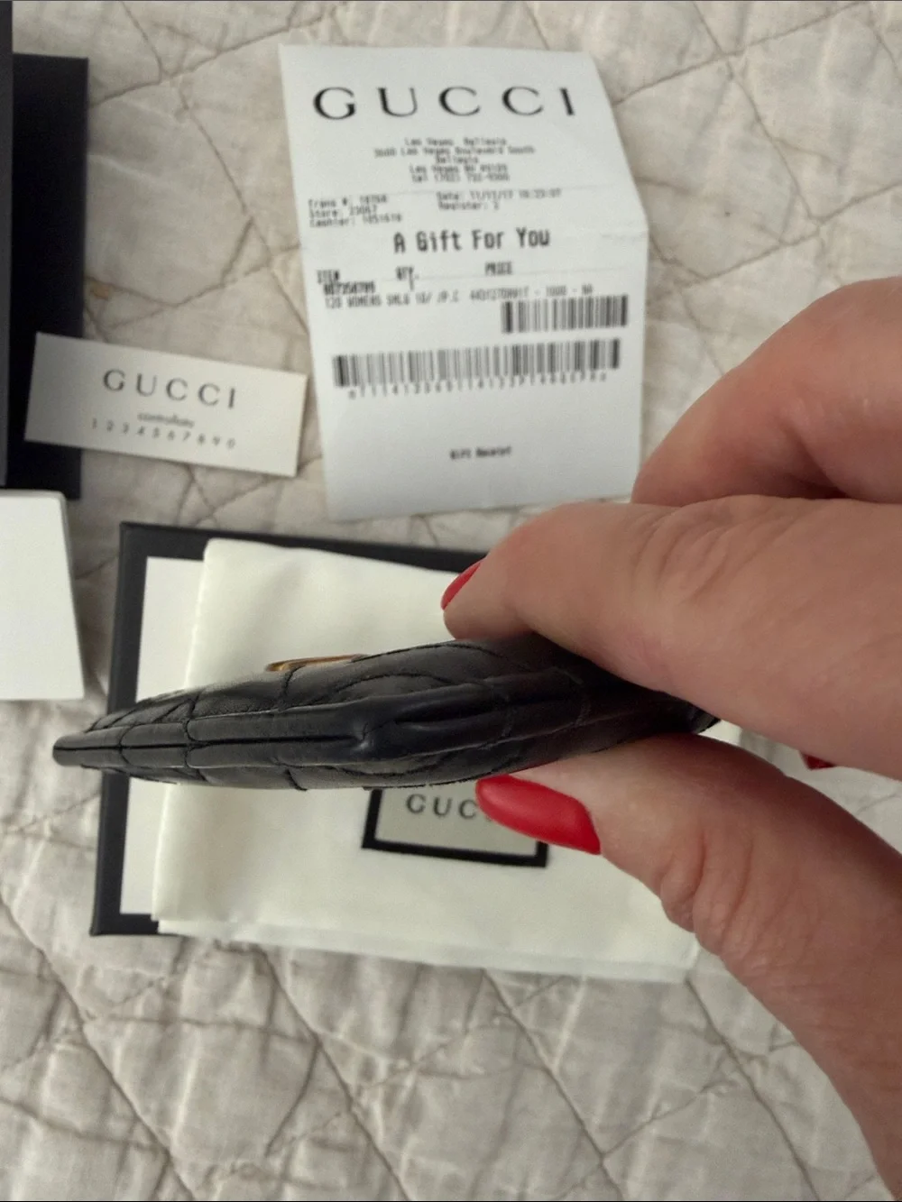 Gucci Black Quilted Leather Card Holder with Gold Double G - Picture 12 of 12